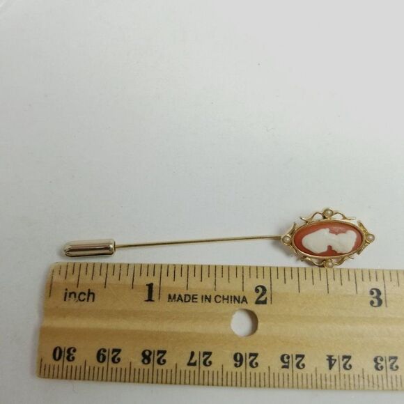 Vintage Avon Cameo Stick Pin Brooch, Gold Tone Faux Pearl Lady Portrait Estate - Picture 5 of 6